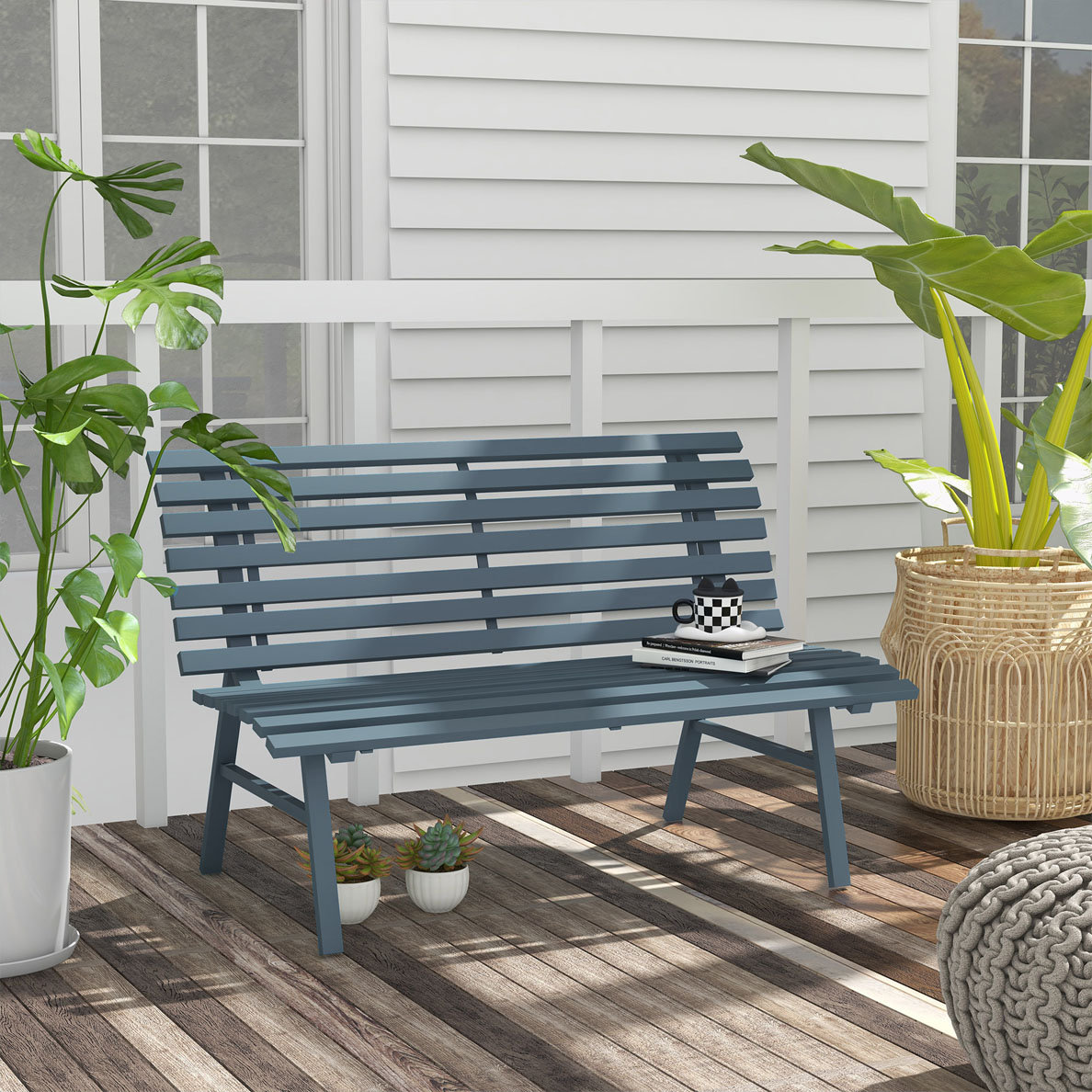 Latitude Run® 48.5" Garden Bench, Outdoor Patio Bench, Lightweight Aluminum Park Bench with ...